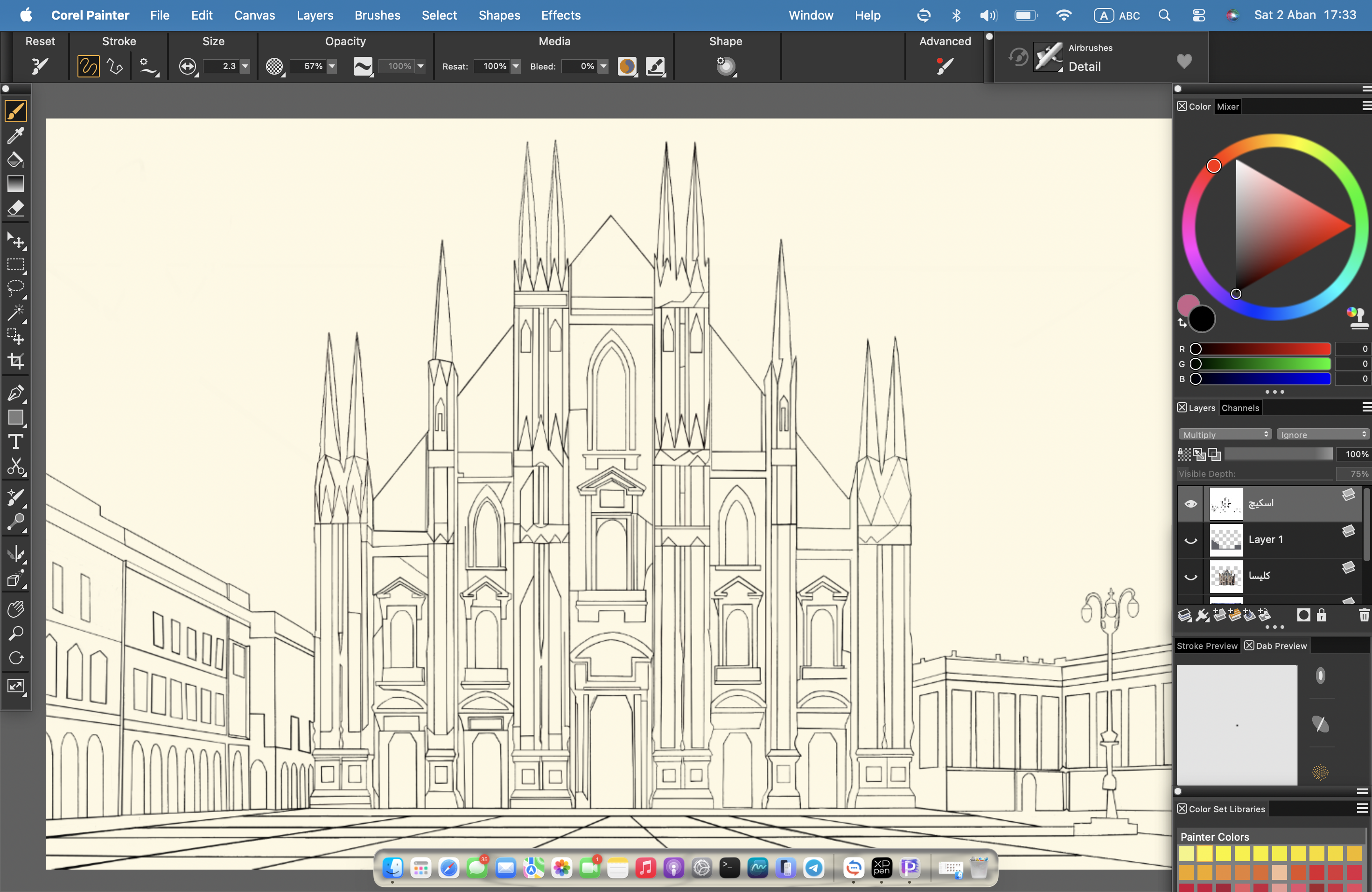 Initial line drawing of Milan Cathedral
